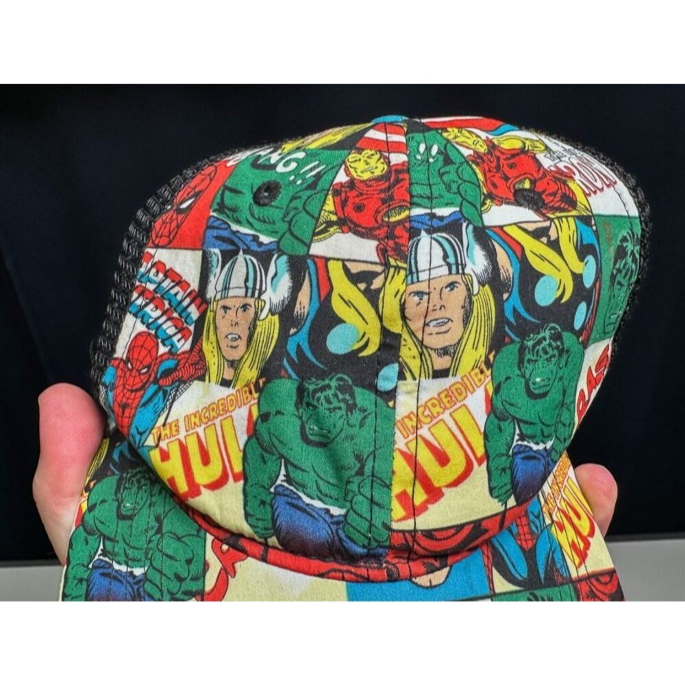 Vintage Marvel Comics Trucker Hat Mesh Back Snapback – Avengers Hulk Thor Spide